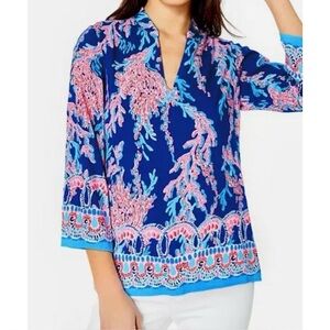 Lilly Pulitzer Luna Bay tunic in borealis blue swim on over size large pristine